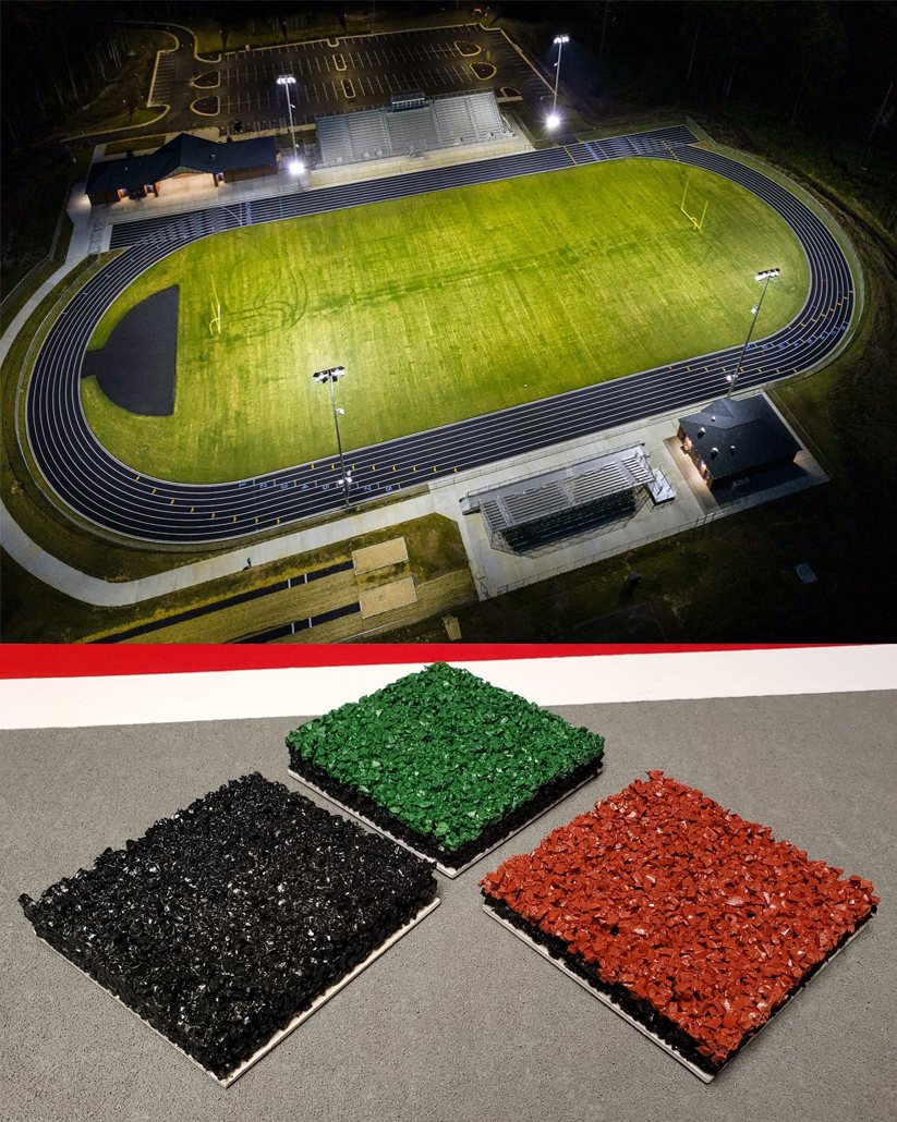 Pista de atletismo profesional con caucho